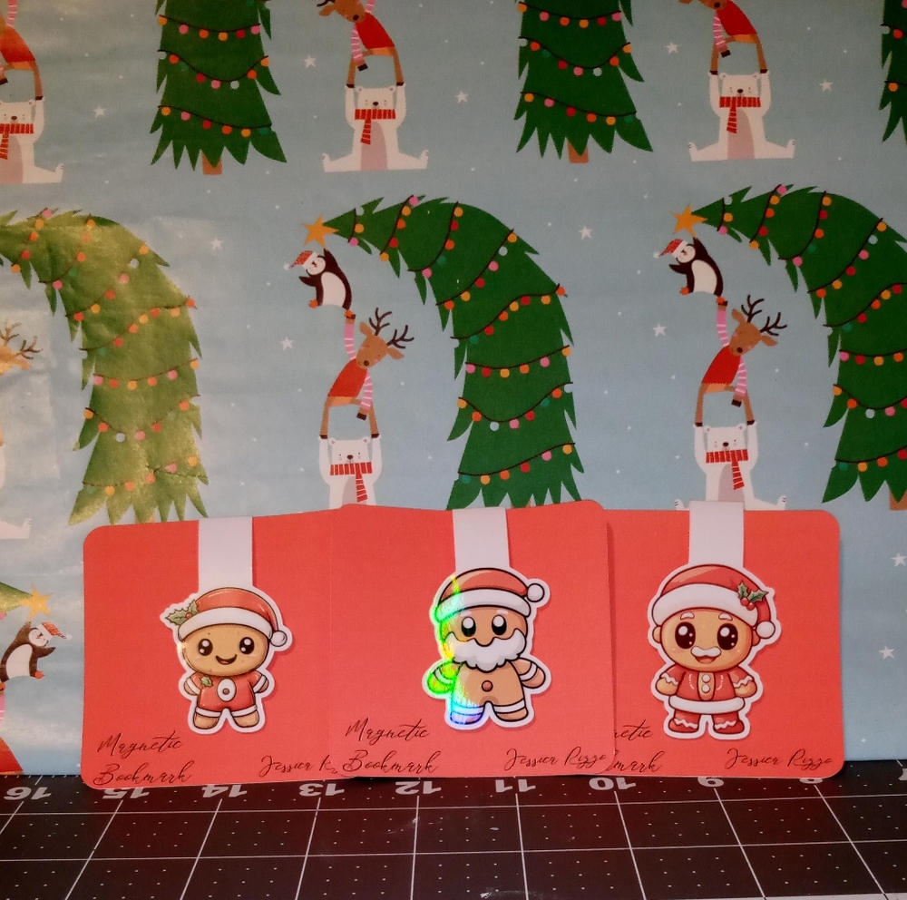 Handmade Cute Santa Character Magnetic Bookmarks Set Of Three